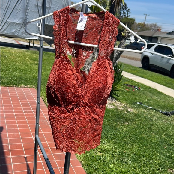 Lace Halter Crop Top in Rust Red - Picture 1 of 2